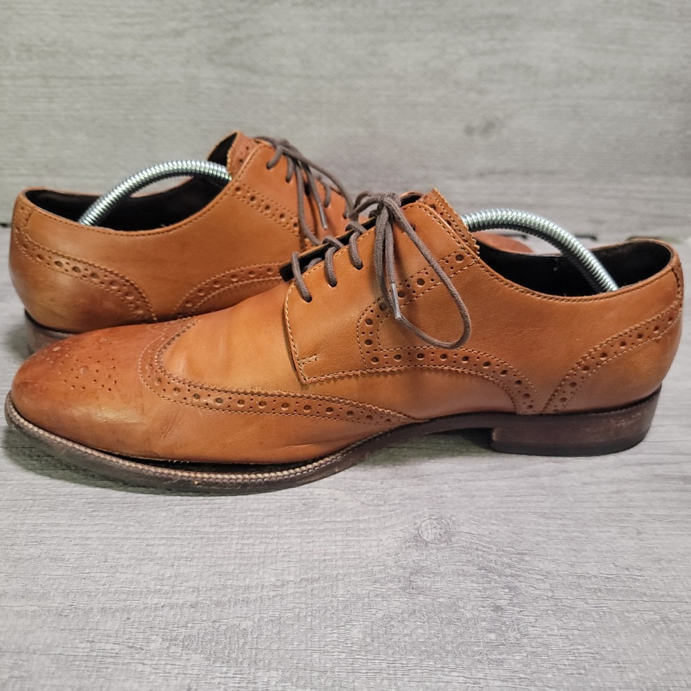 Cole Haan C24116 Wingtip Oxford Mens 11 M British Tan Leather Brogue Dress Shoes - Picture 6 of 11